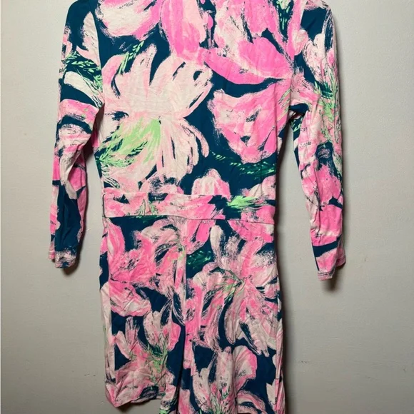 Floral Pink and Blue Wrap Dress - Picture 3 of 3